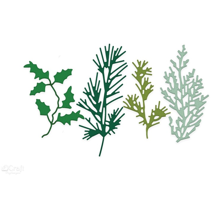 Set de 4 matrite frunze de brad DP Craft, pentru iarna, 90x125mm, 90x40mm, 65x35mm, 64x40mm, 80x35mm, metal