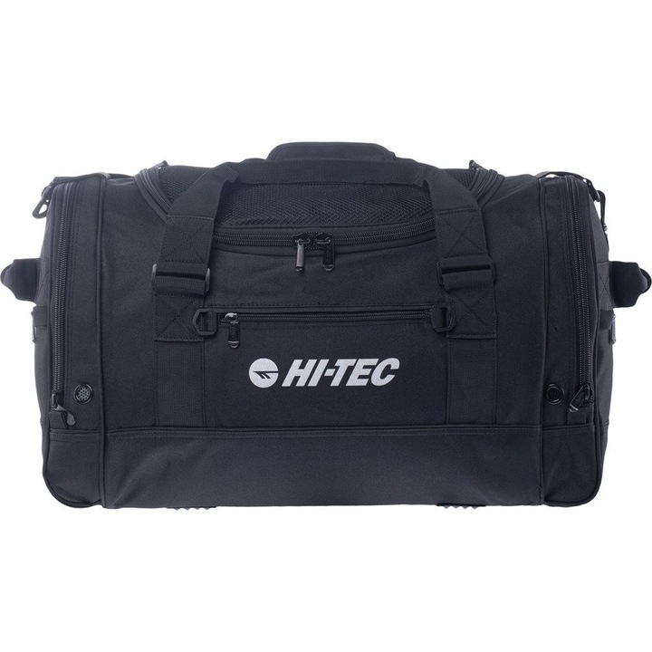 Hi-Tec edzőtáska, 55l, cipőrekesszel, fényvisszaverő elemekkel, fekete, 57x35x26cm