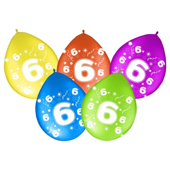 Комплект балони PartyPro, 5 бр., микс цветове с бял принт, 40см