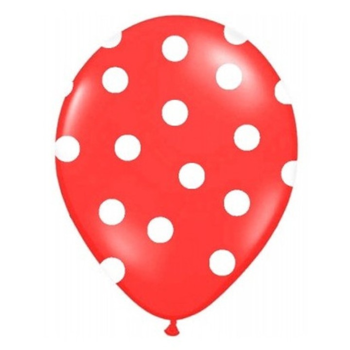 Балон Парти декорация, 14'', червен с бели точки