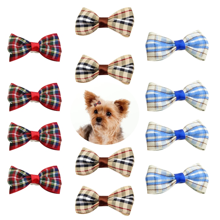 12 db-os hajcsatok macskák és kutyák számára, RDWESZOD, kockás modell, 4,5cm x 2cm, többszínű