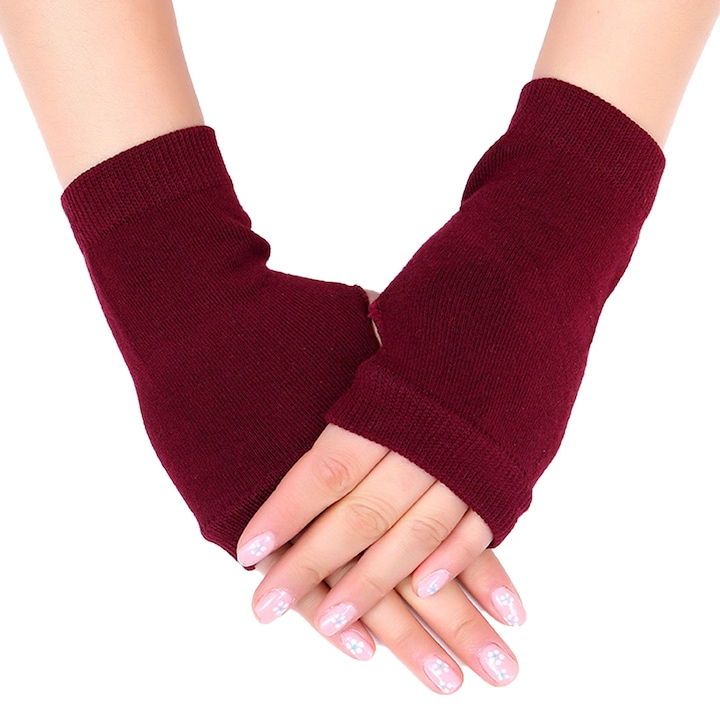 Manusi scurte fara degete RDWESZOD pentru femei, rosu vin