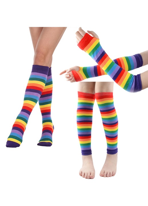 Комплект от 3 части RDWESZOD, чорапи цвят дъга, гети, ръкавици за ръце, акрил, многоцветни