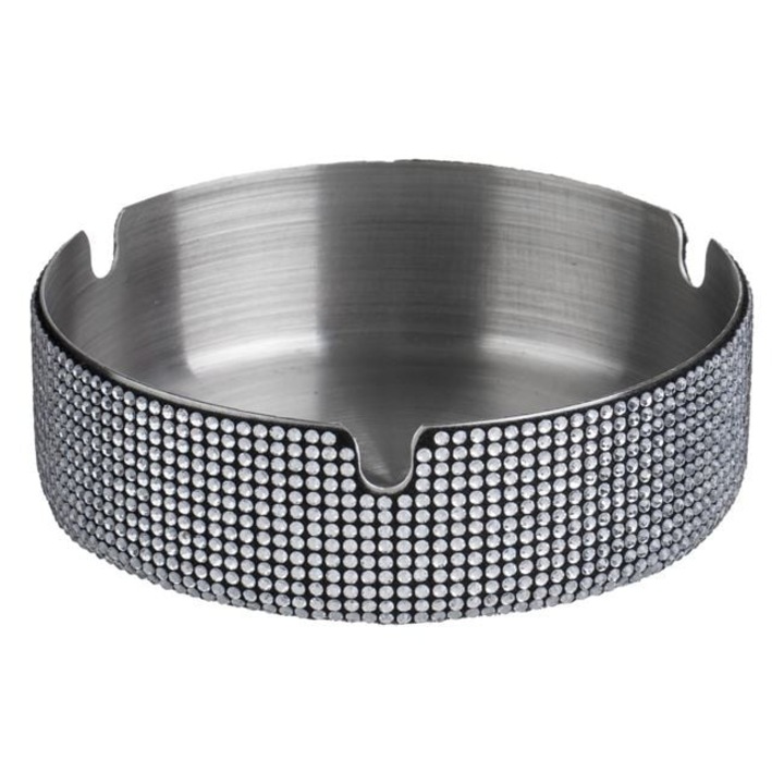 Scrumiera Rotunda din Inox cu Stras, Argintiu, Ø10x3cm