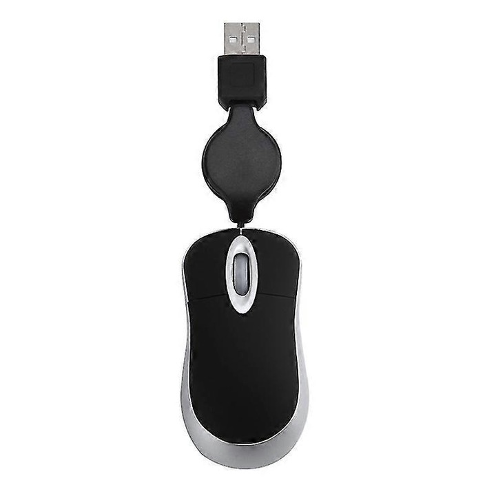 Mouse USB cu fir, 1200DPI, negru, dimensiuni 76x40x24mm, cablu extensibil de 80cm