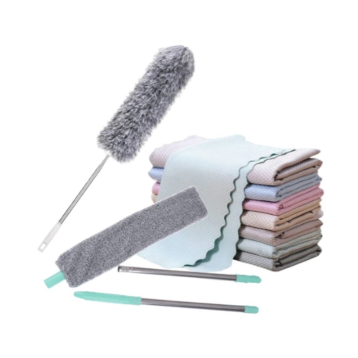 Set de curățenie King cu mop telescopic 84-250cm, pămătuf rotund și 5 lavete microfibra