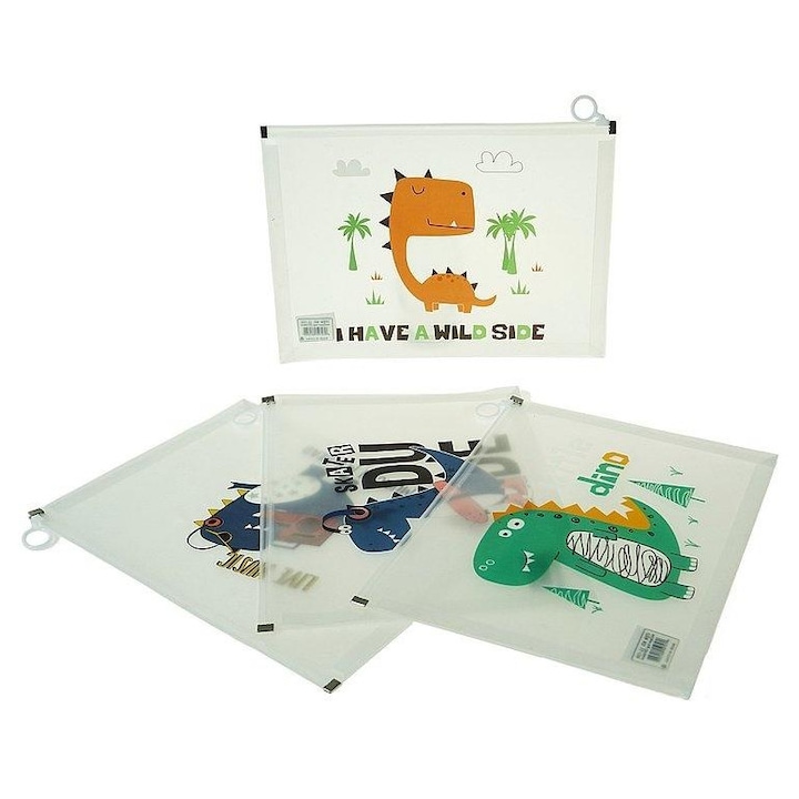 A4-es műanyag mappa dinoszauruszokkal, 12 darabos készlet