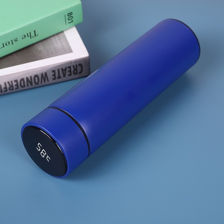 GTS® okos termosz LCD kijelzővel, 500ml, Akár 12 órán át melegen vagy hidegen tartja a folyadékokat, Rozsdamentes acél, Kék