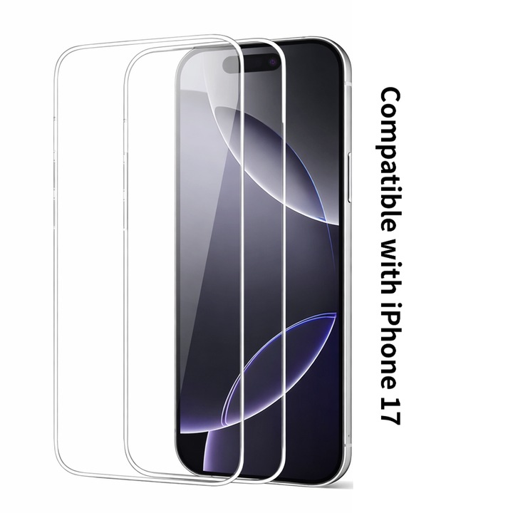 Folie Sticla Securizata pentru iPhone 17 [2 Bucati], Protectie Ecran Anti-Zgarieturi [6.3 Inch], cu Servetele de Unica Folosinta