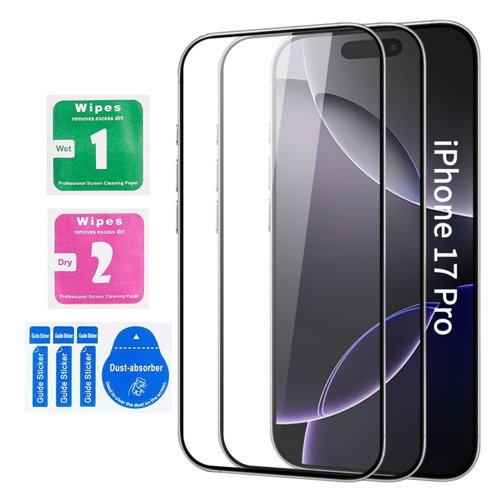 Закалено стъклено фолио за iPhone 17 Pro [2 броя], защита на екрана против надраскване [6.3 инча], с кърпички за еднократна употреба