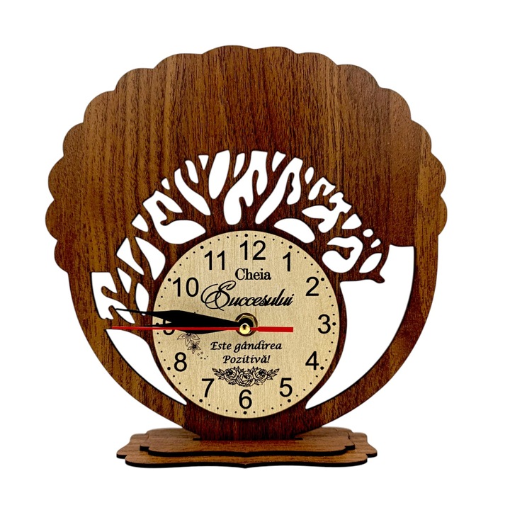 Decoratiune Copac cu ceas din lemn pentru Nasi, model 2, cu mesaj gravat, 25cm