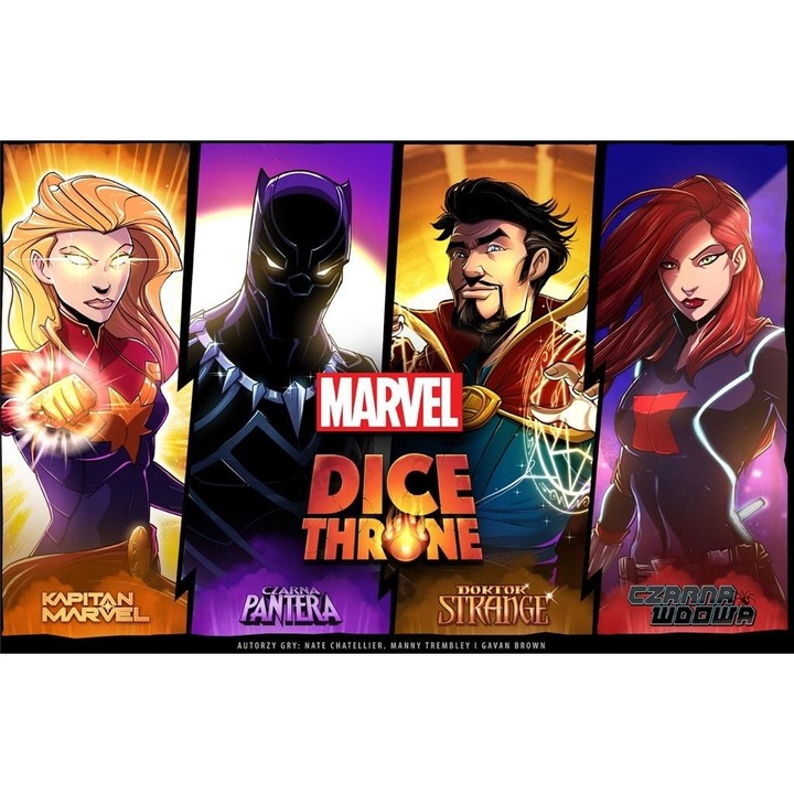 Joc de societate Lucky Duck Games Dice Throne Marvel, set de eroi, produs licentiat, Multicolor