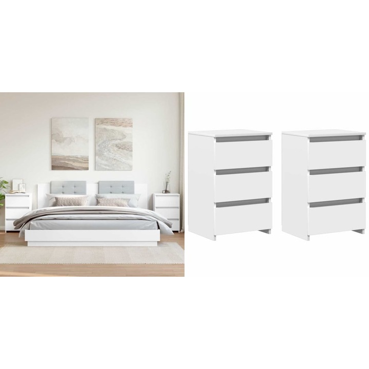 Noptiere, 2 buc., alb, 40x35x62, 5 cm, lemn compozit