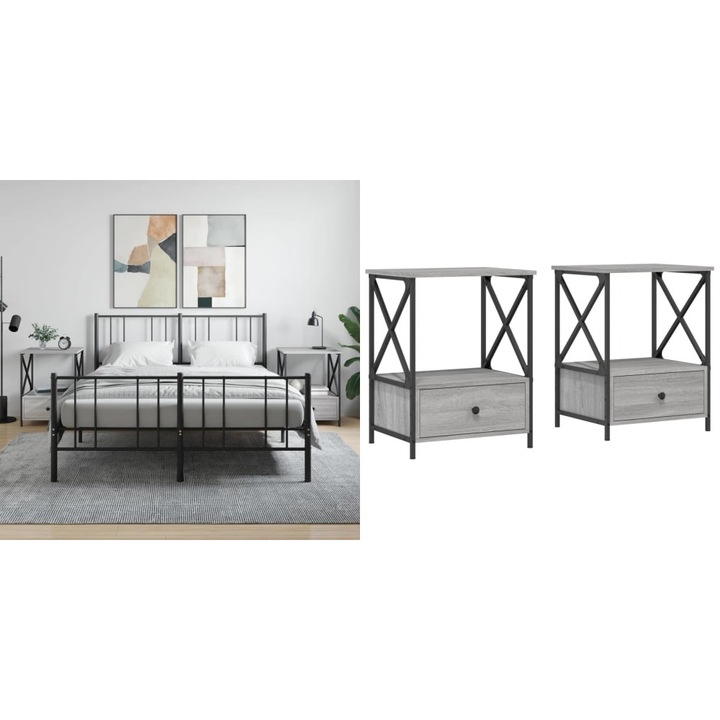 Noptiere, 2 buc., gri sonoma, 50x41x65 cm, lemn compozit