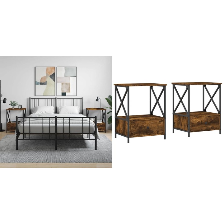 Noptiere, 2 buc., stejar fumuriu, 50x41x65 cm, lemn compozit