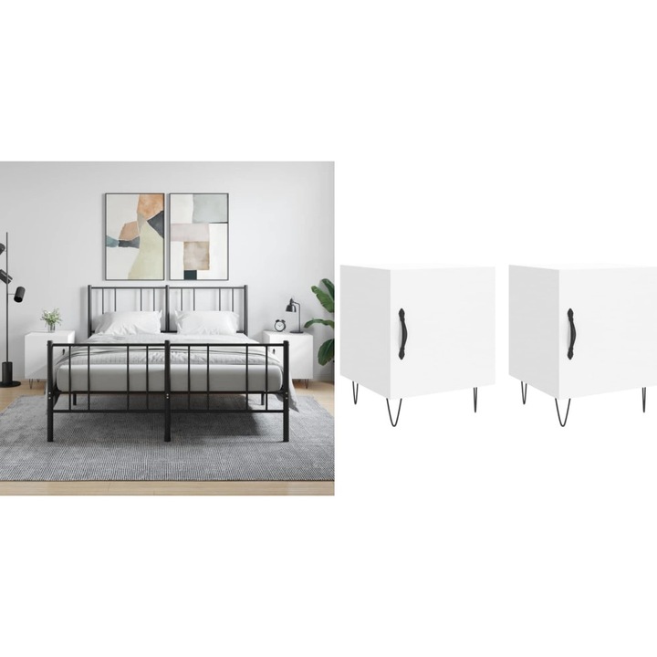 Noptiere, 2 buc., alb, 40x40x50 cm, lemn compozit