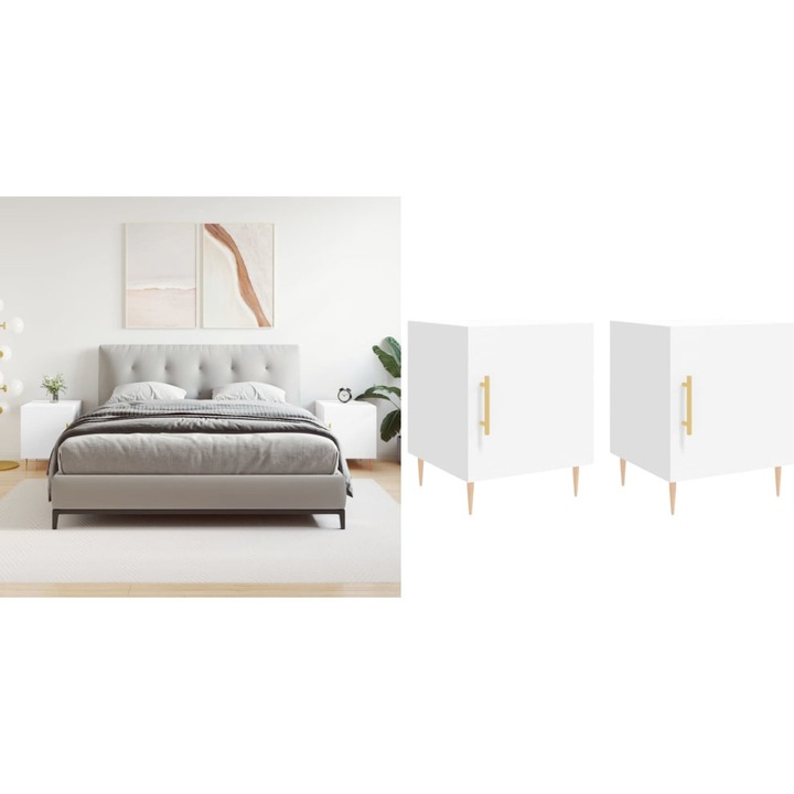 Noptiere, 2 buc., alb, 40x40x50 cm, lemn compozit