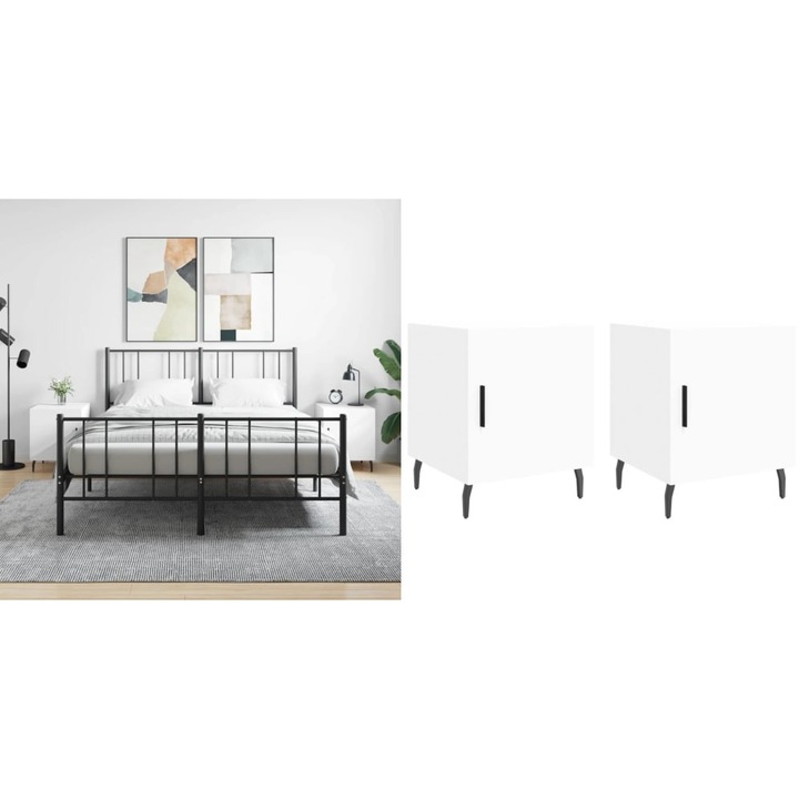 Noptiere, 2 buc., alb, 40x40x50 cm, lemn compozit