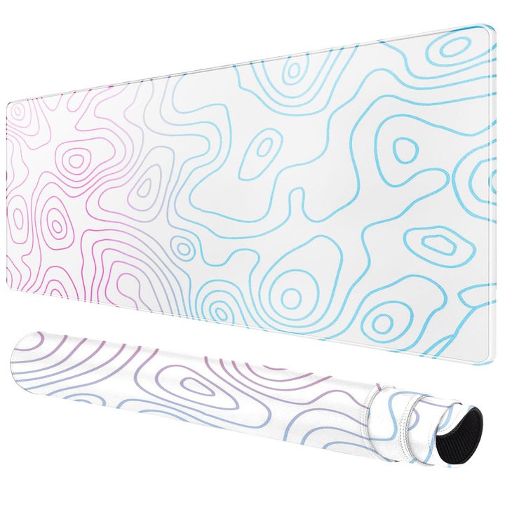 Mousepad Mare alb, MousePad Gaming Profesional, 120 x 60 cm, Cauciucat, Anti-Derapant, Cusaturi Anti-Rupere, Waterproof, Alb