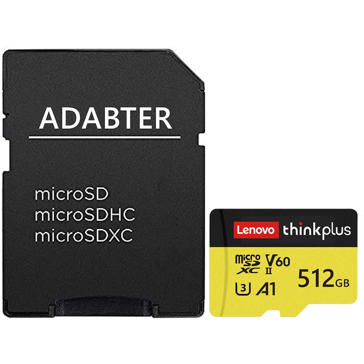Kártya Micro SD Lenovo, 512GB, 100MB/s sebesség, UHS-I U3 V60, víz- és ütésálló, SD adapterrel