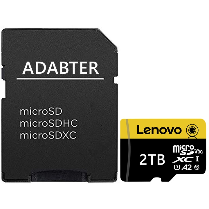 Карта microSDXC 2TB Lenovo UHS-I U3 A2 V30 с адаптер, 100MB/s, водоустойчива и удароустойчива