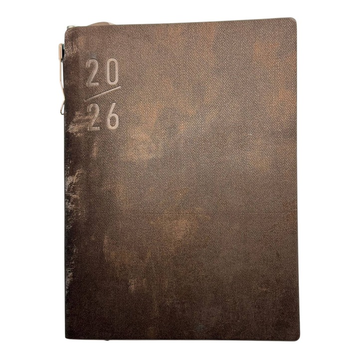 Agenda A5 datata zilnic, 2026, Coperta Velura, include pix, 172 pagini, maro