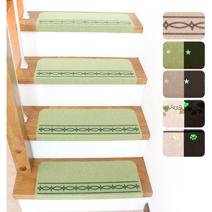 Set 7 covorase pentru scari antiderapante, FuKuEn, 55x21cm, verde
