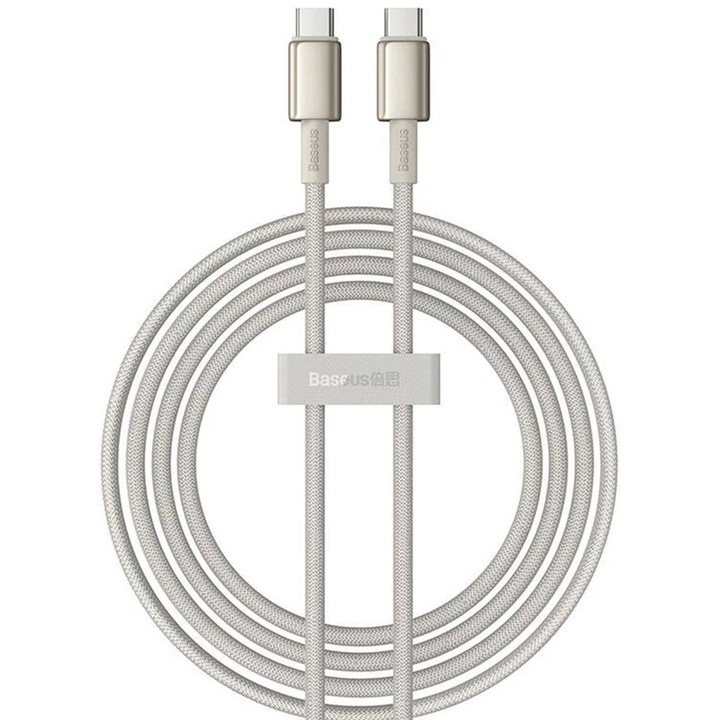 Cablu Tip-C la Tip-C, Super Fast Charge, 100W, 480Mbps, 2m - Baseus, Tungsten Gold - Gold