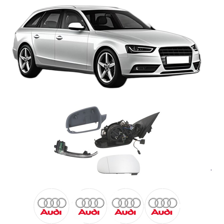 Oglinda Completa Stanga AUDI A4 B8 Avant (8K5) din 2007-2015, auto, Reglaj Electric, 4 stickere auto cu AUDI