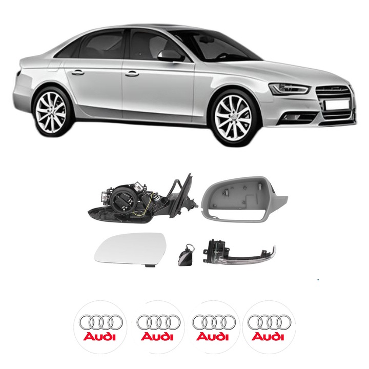Oglinda Completa Stanga AUDI A4 B8 (8K2) din 2007-2015, auto, Reglaj Electric, 4 stickere auto cu AUDI
