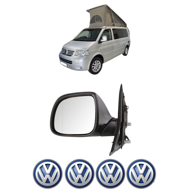 Oglinda Completa Stanga Volkswagen CALIFORNIA T5 Camper (7EC, 7EF, 7EG, 7HF, 7HC) din 2007-2015, auto, Reglaj Electric, 4 stickere auto cu Volkswagen