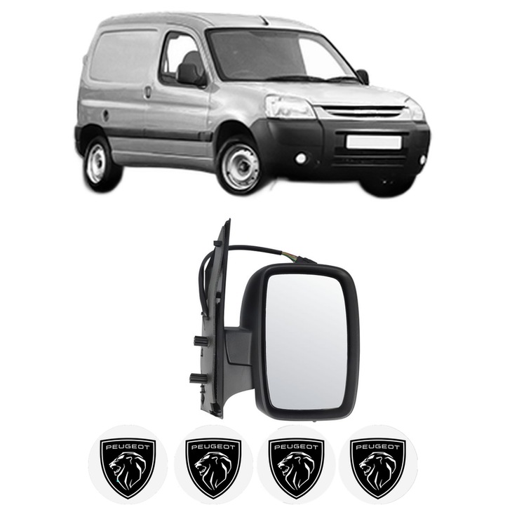 Oglinda Completa Dreapta PEUGEOT PARTNER Box Body/MPV din 2008-2016, auto, Reglaj Electric, 4 stickere auto cu PEUGEOT