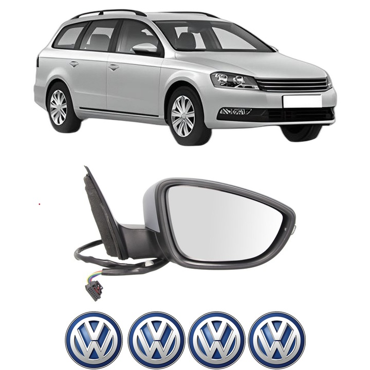 Oglinda Completa Dreapta Volkswagen PASSAT B7 Variant (365) din 2010-2015, auto, Reglaj Electric, 4 stickere auto cu Volkswagen
