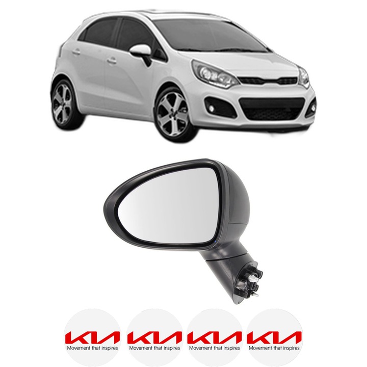 Oglinda Completa Stanga KIA RIO III (UB) din 2011-2017, auto, Reglaj Electric, 4 stickere auto cu KIA