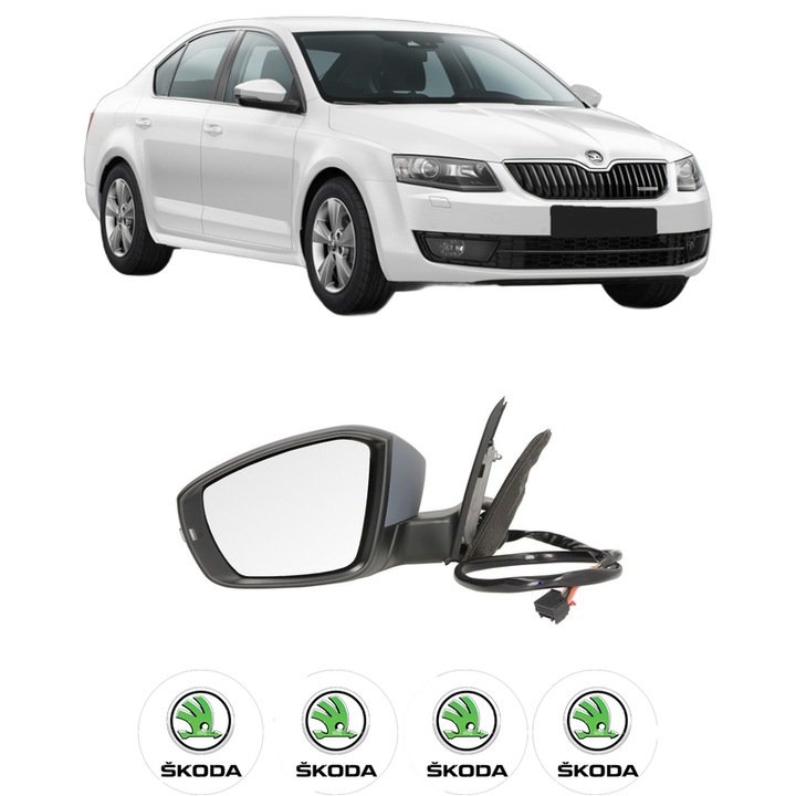 Oglinda Completa Stanga SKODA OCTAVIA III (5E3, NL3, NR3) din 2012-2020, auto, Reglaj Electric, 4 stickere auto cu SKODA