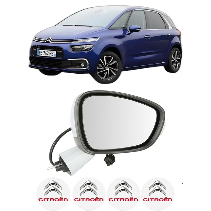 Oglinda Completa Dreapta CITROEN C4 PICASSO din 2006-2016, auto, Reglaj Electric, 4 stickere auto cu CITROEN