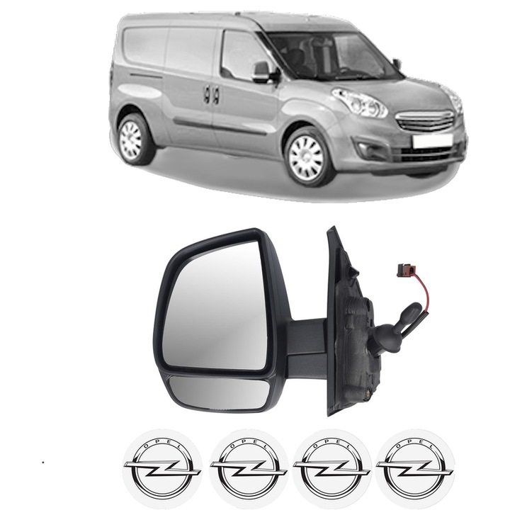 Oglinda Completa Stanga OPEL COMBO din 1994-2018, auto, Reglaj Mecanic, 4 stickere auto cu OPEL