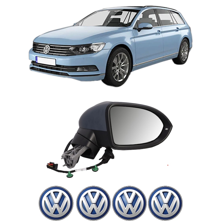Oglinda Completa Dreapta Volkswagen PASSAT B8 Variant (3G5, CB5) din 2014-2024, auto, Reglaj Electric, 4 stickere auto cu Volkswagen