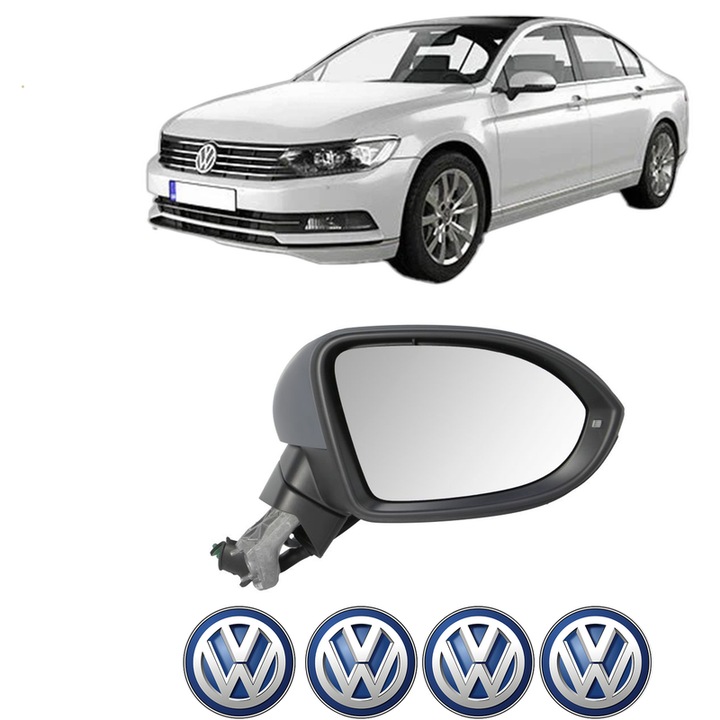 Oglinda Completa Dreapta Volkswagen PASSAT B8 (3G2, CB2) din 2014-2024, auto, Reglaj Electric, 4 stickere auto cu Volkswagen