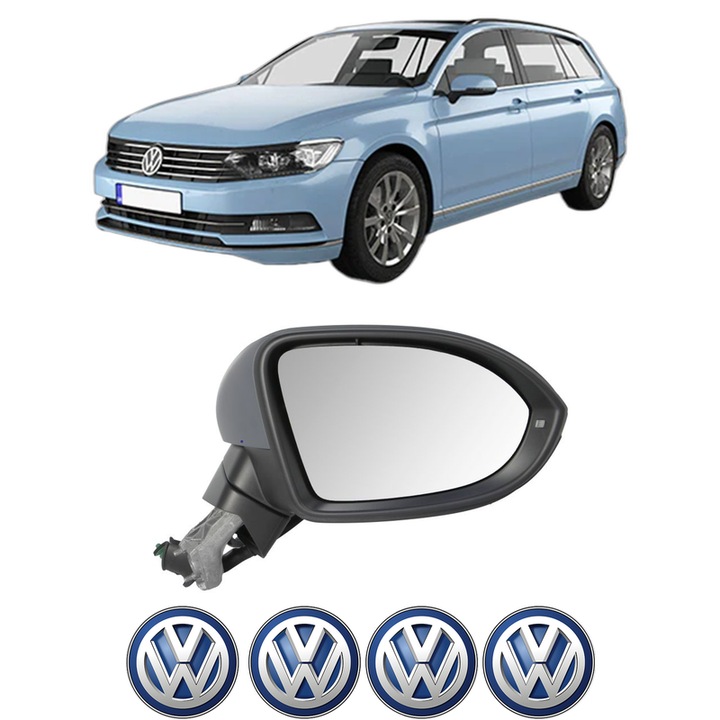 Oglinda Completa Dreapta Volkswagen PASSAT B8 Variant (3G5, CB5) din 2014-2024, auto, Reglaj Electric, 4 stickere auto cu Volkswagen