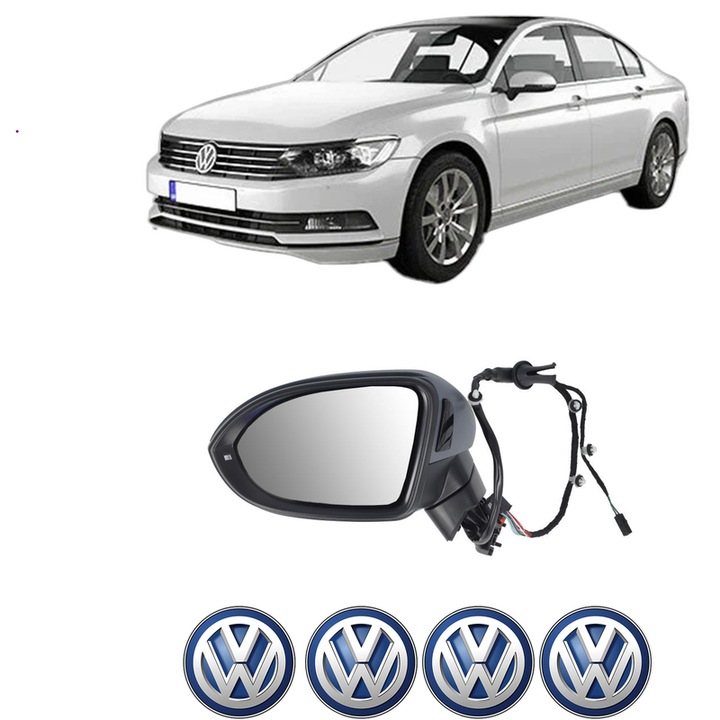 Oglinda Completa Stanga Volkswagen PASSAT B8 (3G2, CB2) din 2014-2024, auto, Reglaj Electric, 4 stickere auto cu Volkswagen