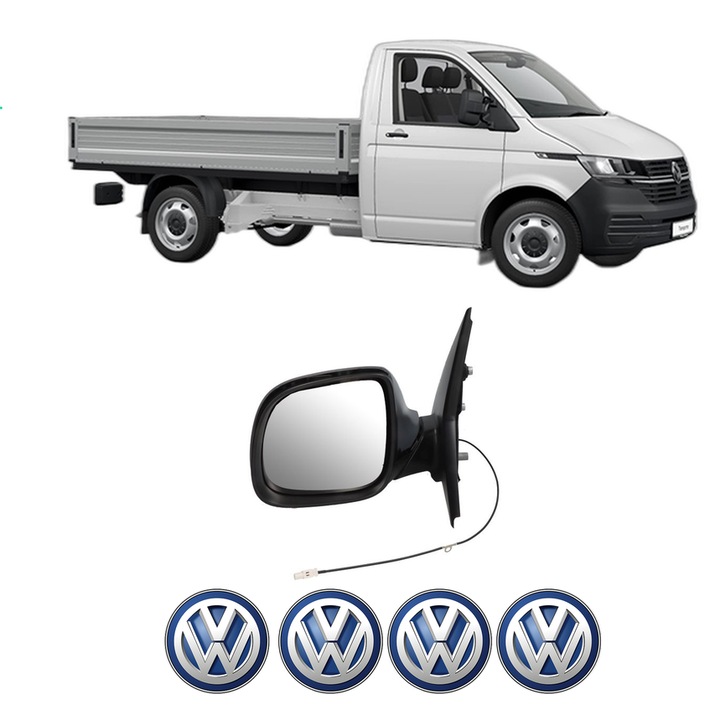 Oglinda Completa Stanga Volkswagen TRANSPORTER T6 Platform/Chassis (SFD, SFE, SFL, SFZ, SJD, SJ din 2015-2024, auto, Reglaj Manual, 4 stickere auto cu Volkswagen
