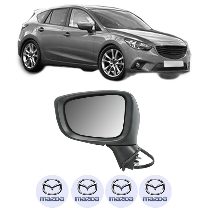 Oglinda Completa Stanga MAZDA 3 (BM, BN) din 2013-2019, auto, Reglaj Electric, 4 stickere auto cu MAZDA