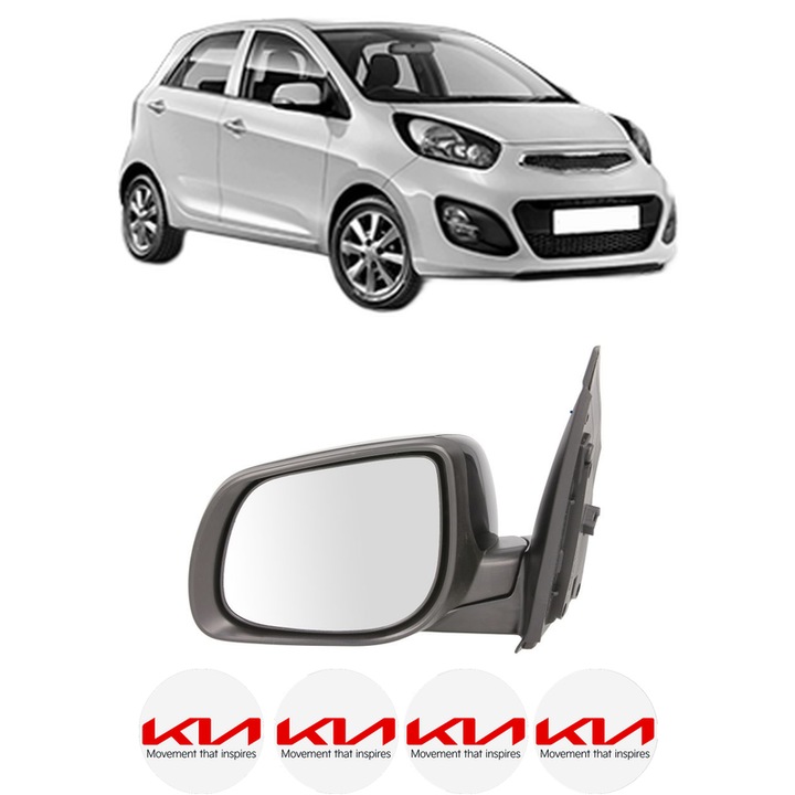 Oglinda Completa Stanga KIA PICANTO II (TA) din 2011-2017, auto, Reglaj Electric, 4 stickere auto cu KIA