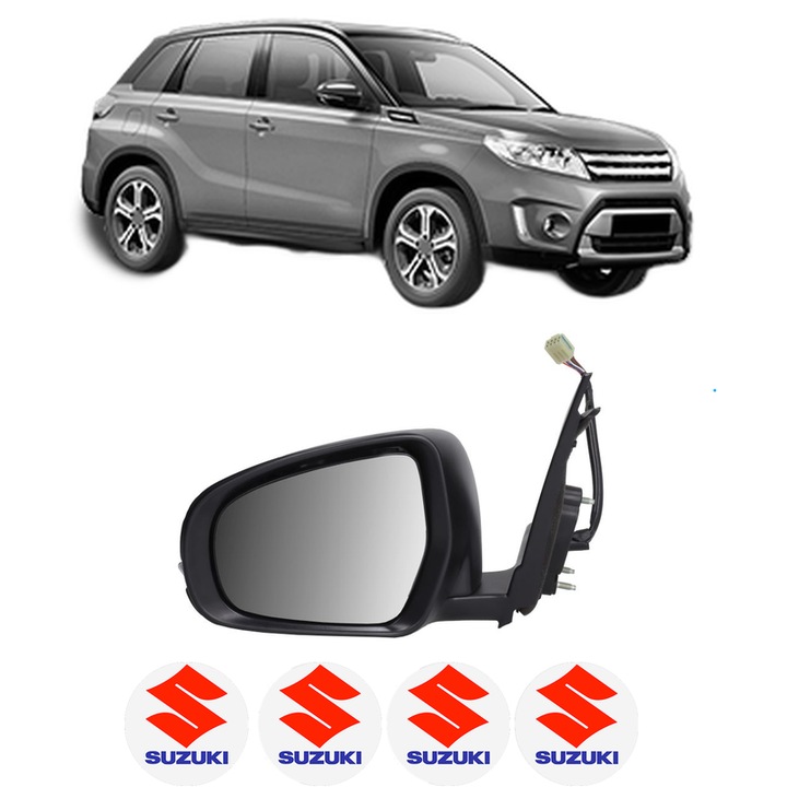 Oglinda Completa Stanga SUZUKI VITARA (LY) din 2015-2022, auto, Reglaj Electric, 4 stickere auto cu SUZUKI