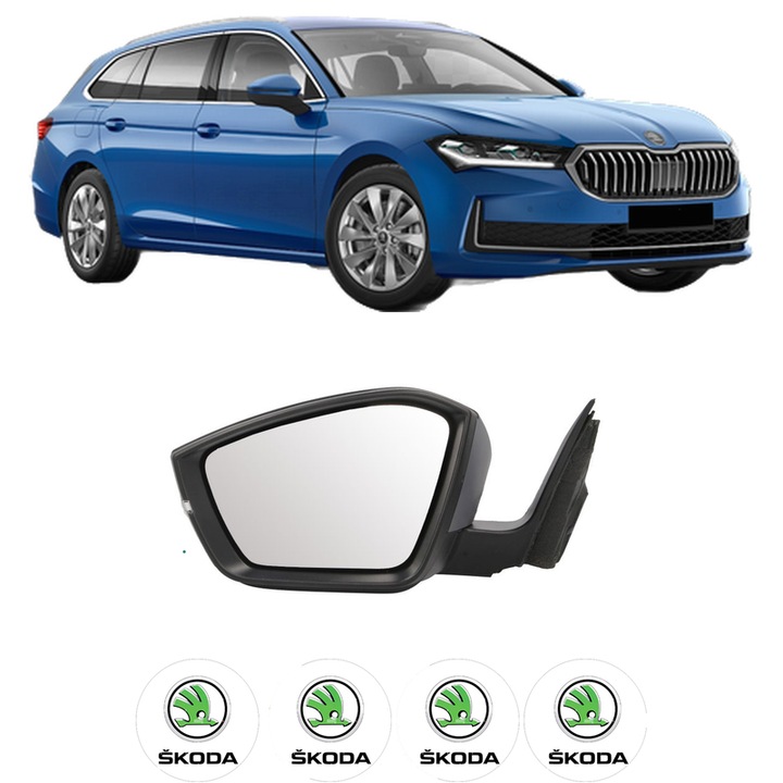 Oglinda Completa Stanga SKODA SUPERB din 2001-2023, auto, Reglaj Electric, 4 stickere auto cu SKODA