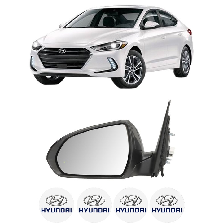 Oglinda Completa Stanga HYUNDAI ELANTRA VI Saloon (AD, ADA) din 2015-2020, auto, Reglaj Electric, 4 stickere auto cu HYUNDAI