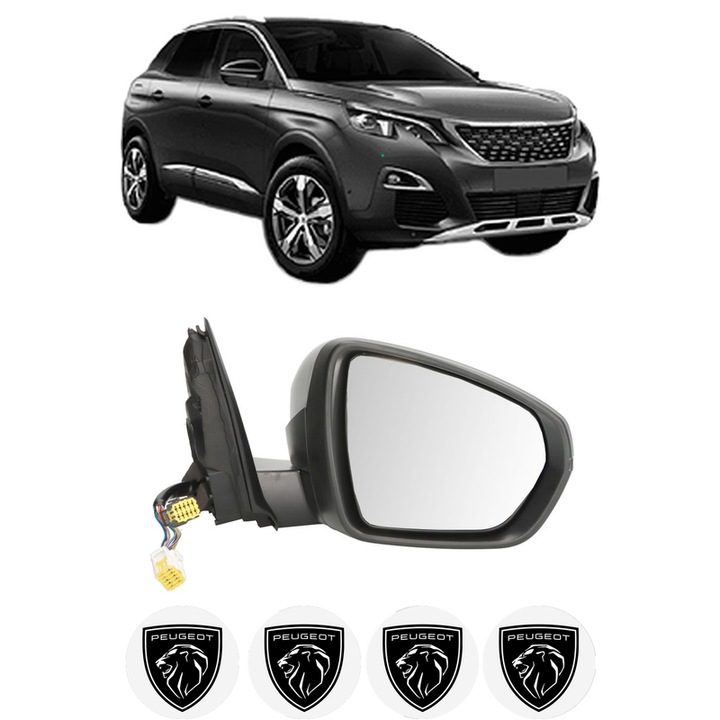 Oglinda Completa Dreapta PEUGEOT 3008 Van (MR_, MC_, MJ_) din 2016-2018, auto, Reglaj Electric, 4 stickere auto cu PEUGEOT