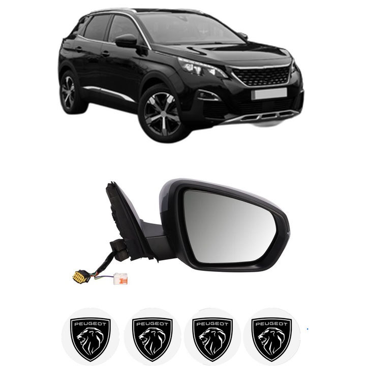Oglinda Completa Dreapta PEUGEOT 3008 II SUV (MC_, MR_, MJ_, M4_) din 2016-2023, auto, Reglaj Electric, 4 stickere auto cu PEUGEOT