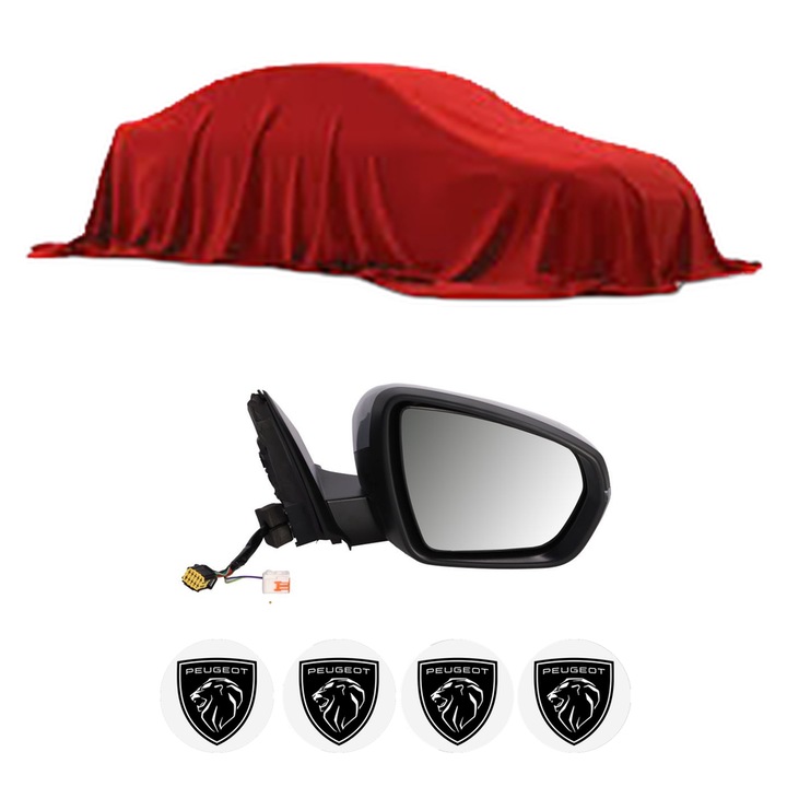 Oglinda Completa Dreapta PEUGEOT 3008 din 2009-2023, auto, Reglaj Electric, 4 stickere auto cu PEUGEOT